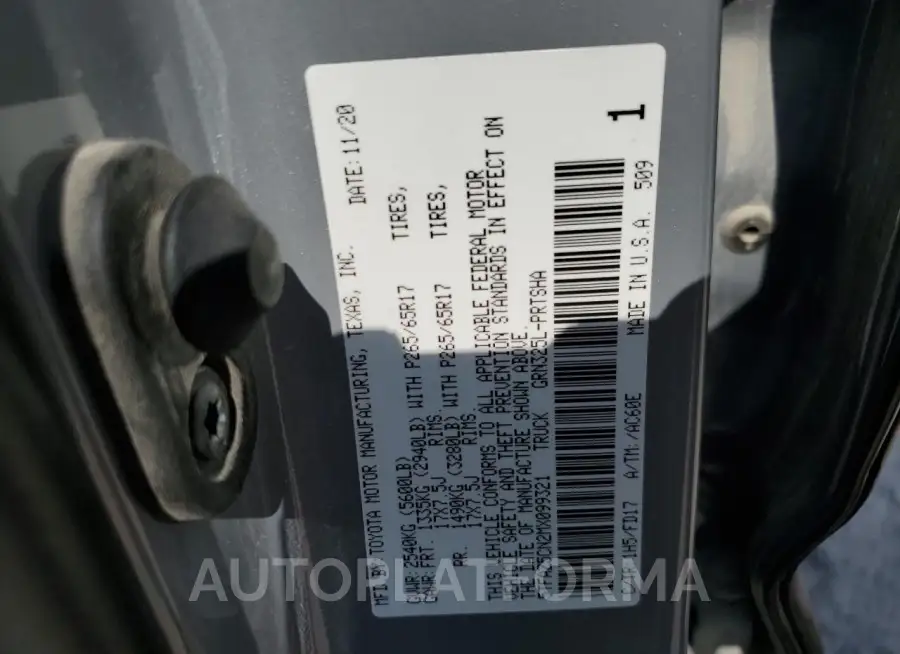 TOYOTA TACOMA DOU 2021 vin 5TFAZ5CN2MX099321 from auto auction Copart