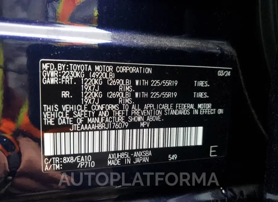 TOYOTA VENZA LE 2024 vin JTEAAAAH8RJ176079 from auto auction Copart