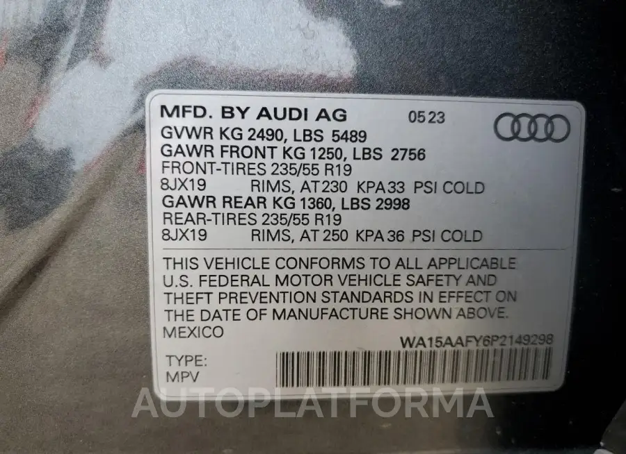 AUDI Q5 SPORTBA 2023 vin WA15AAFY6P2149298 from auto auction Copart