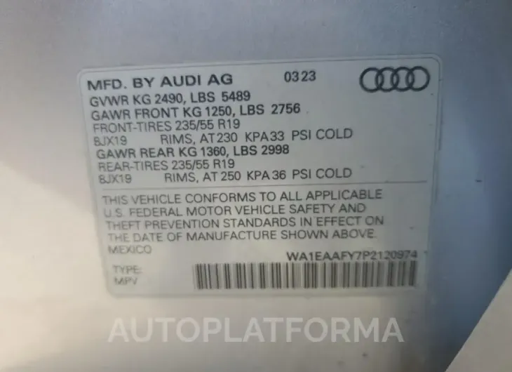 AUDI Q5 PREMIUM 2023 vin WA1EAAFY7P2120974 from auto auction Copart