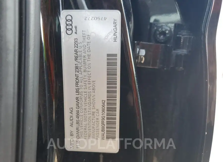 AUDI A3 PREMIUM 2016 vin WAUB8GFF9G1060642 from auto auction Copart