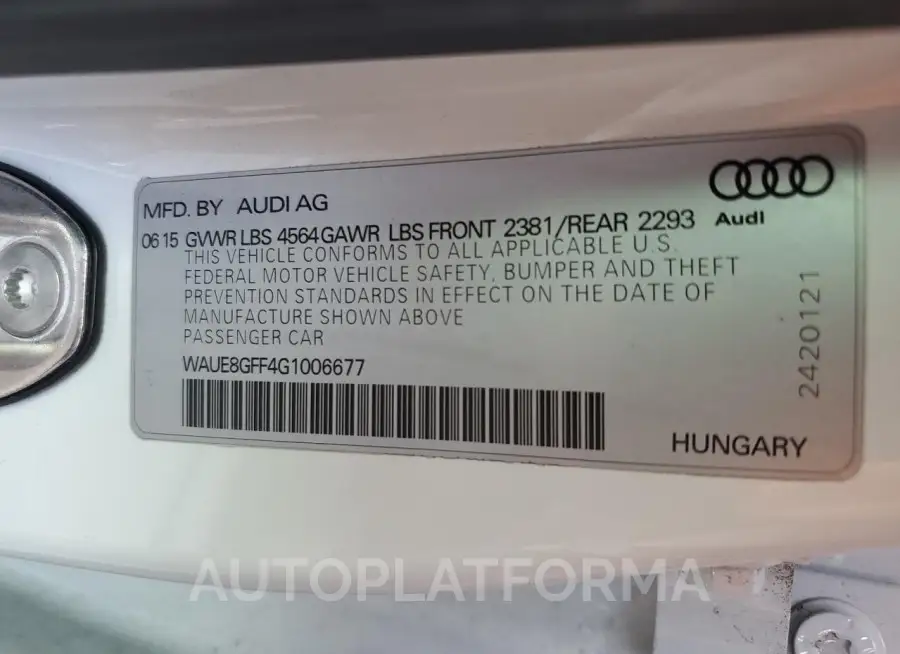 AUDI A3 PREMIUM 2016 vin WAUE8GFF4G1006677 from auto auction Copart