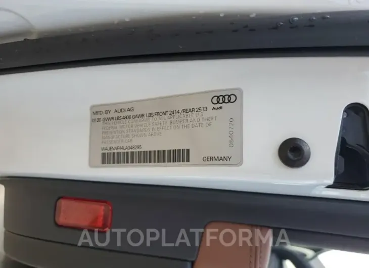 AUDI A4 PREMIUM 2020 vin WAUENAF44LA048295 from auto auction Copart