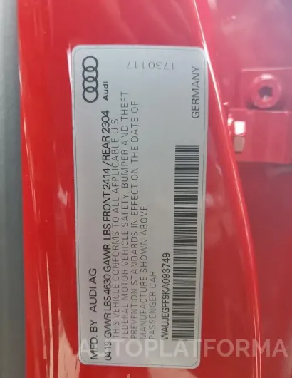 AUDI A3 PREMIUM 2019 vin WAUJEGFF9KA093749 from auto auction Copart