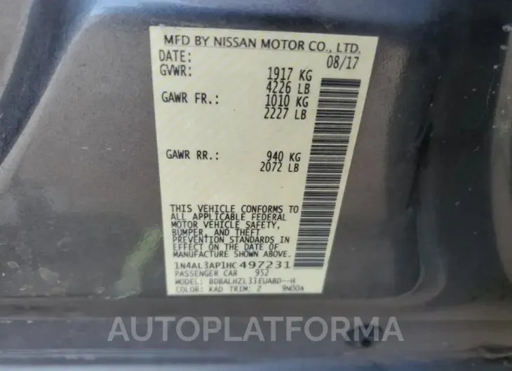 NISSAN ALTIMA 2.5 2017 vin 1N4AL3AP1HC497231 from auto auction Copart