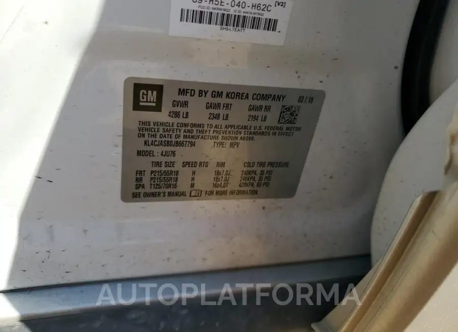 BUICK ENCORE PRE 2018 vin KL4CJASB0JB667794 from auto auction Copart