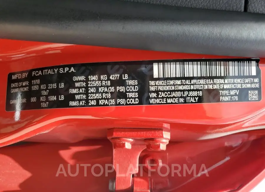 JEEP RENEGADE L 2018 vin ZACCJABB1JPJ68818 from auto auction Copart