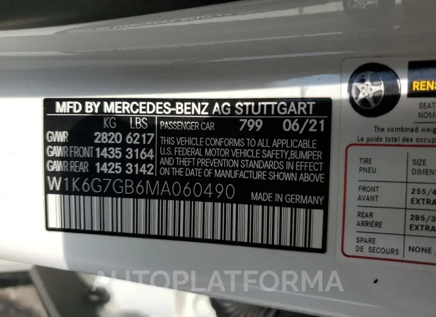 MERCEDES-BENZ S 580 4MAT 2021 vin W1K6G7GB6MA060490 from auto auction Copart