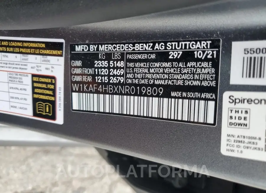 MERCEDES-BENZ C 300 4MAT 2022 vin W1KAF4HBXNR019809 from auto auction Copart