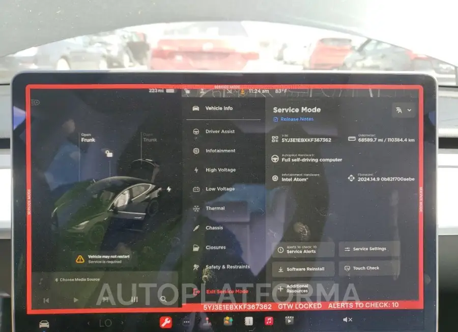 TESLA MODEL 3 2019 vin 5YJ3E1EBXKF367362 from auto auction Copart