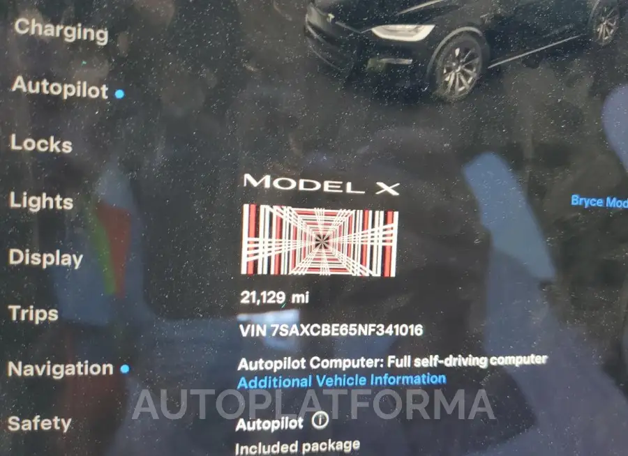 TESLA MODEL X 2022 vin 7SAXCBE65NF341016 from auto auction Copart