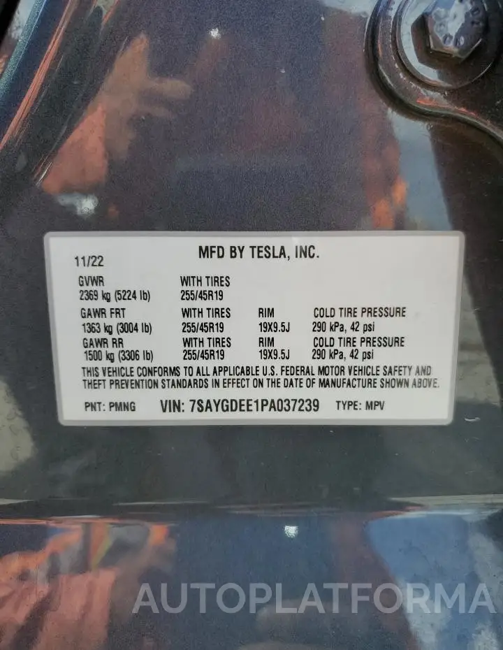 TESLA MODEL Y 2023 vin 7SAYGDEE1PA037239 from auto auction Copart