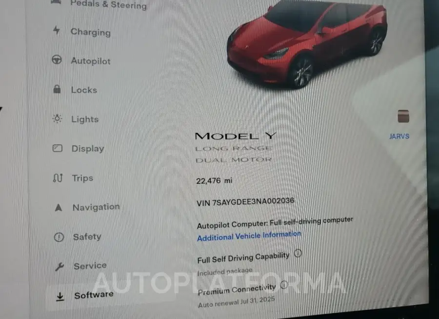 TESLA MODEL Y 2022 vin 7SAYGDEE3NA002036 from auto auction Copart