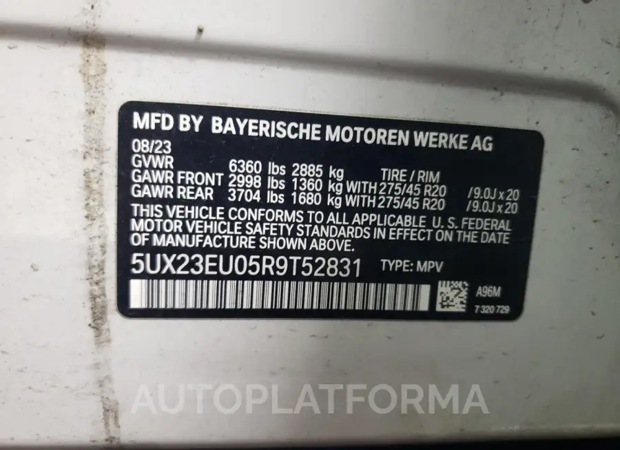 BMW X5 XDRIVE4 2024 vin 5UX23EU05R9T52831 from auto auction Copart