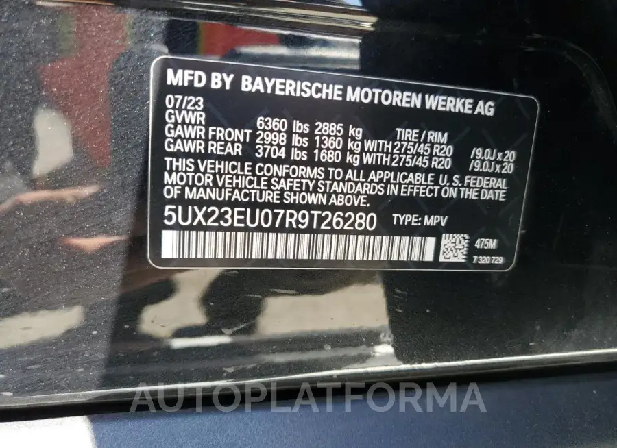 BMW X5 XDRIVE4 2024 vin 5UX23EU07R9T26280 from auto auction Copart