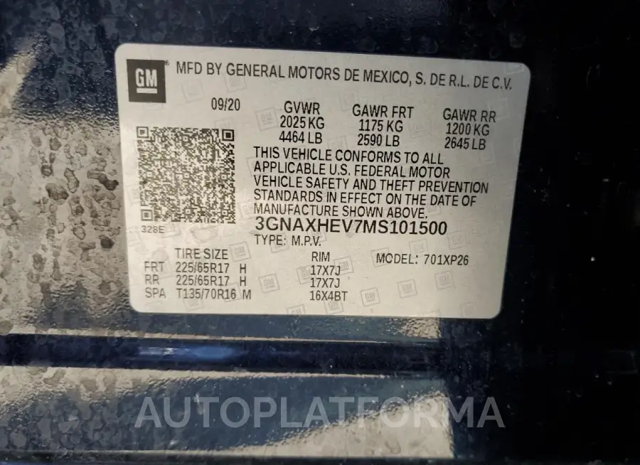 CHEVROLET EQUINOX LS 2021 vin 3GNAXHEV7MS101500 from auto auction Copart