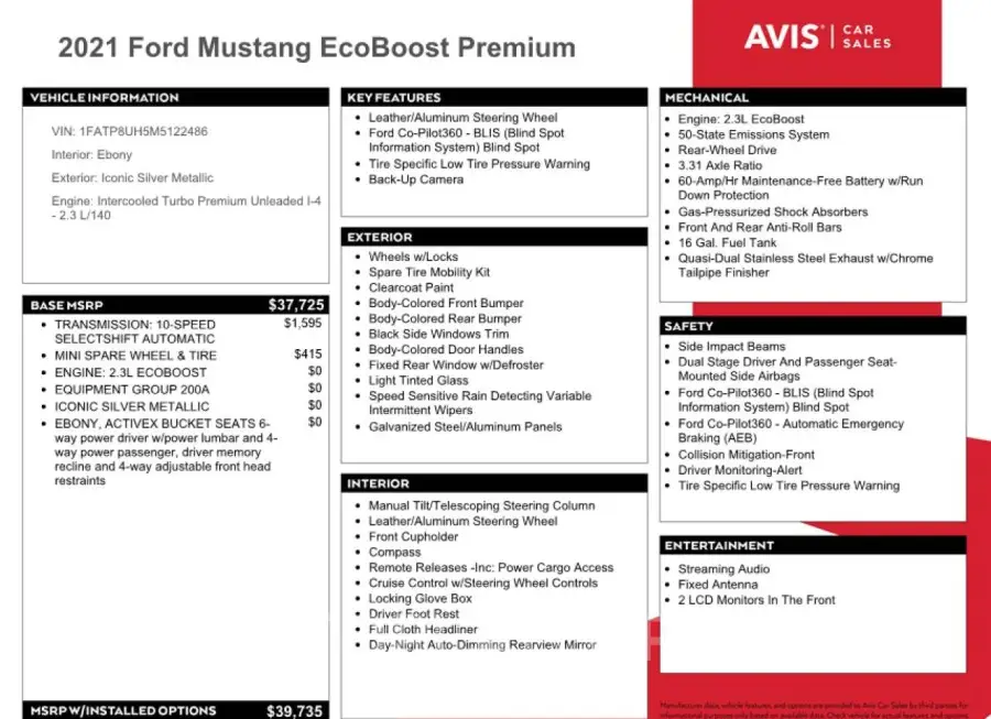 FORD MUSTANG 2021 vin 1FATP8UH5M5122486 from auto auction Copart