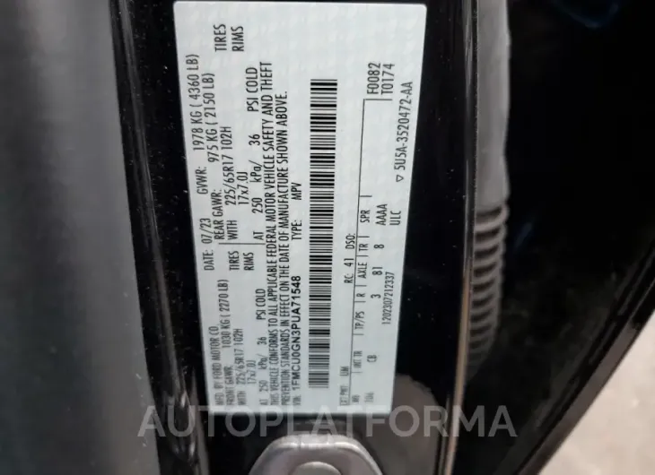 FORD ESCAPE ACT 2023 vin 1FMCU0GN3PUA71548 from auto auction Copart