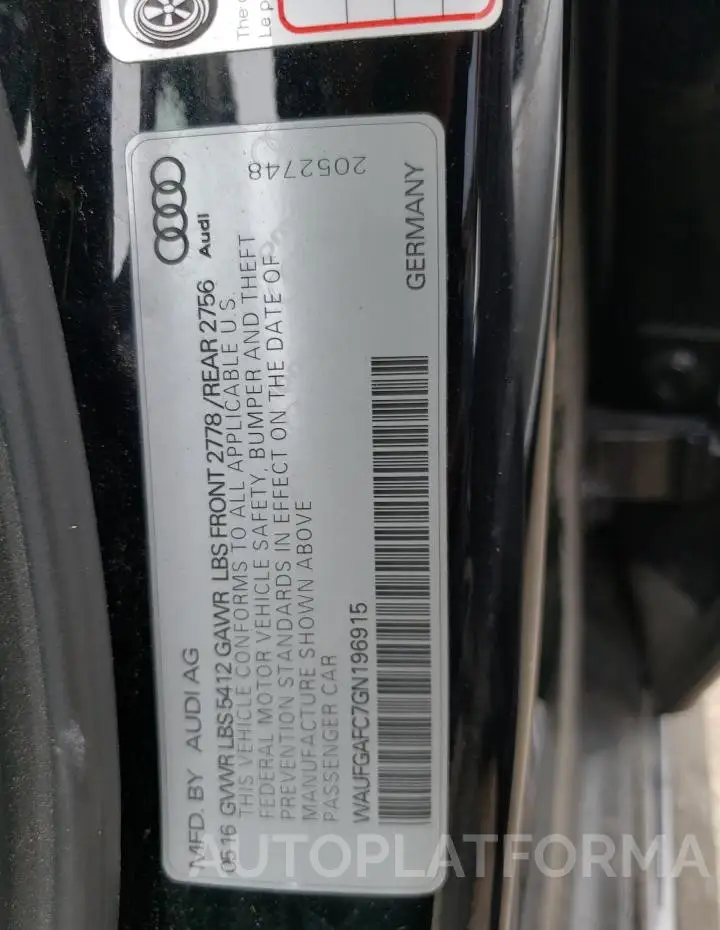 AUDI A6 PREMIUM 2016 vin WAUFGAFC7GN196915 from auto auction Copart