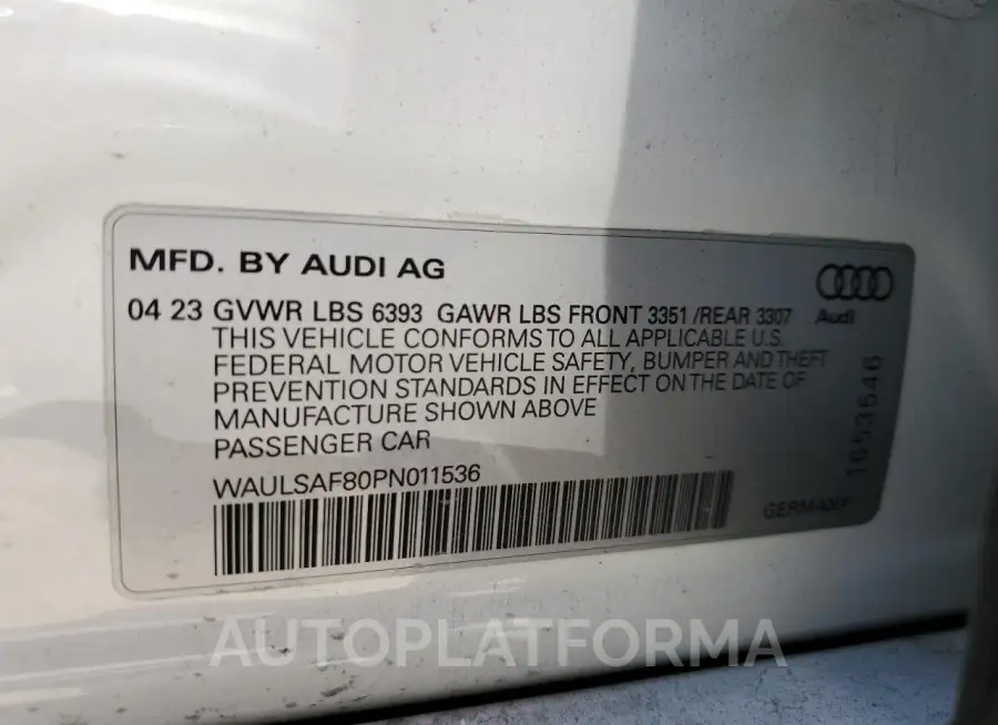 AUDI S8 2023 vin WAULSAF80PN011536 from auto auction Copart