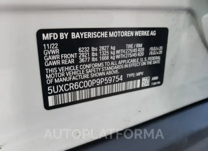 BMW X5 XDRIVE4 2023 vin 5UXCR6C00P9P59754 from auto auction Copart