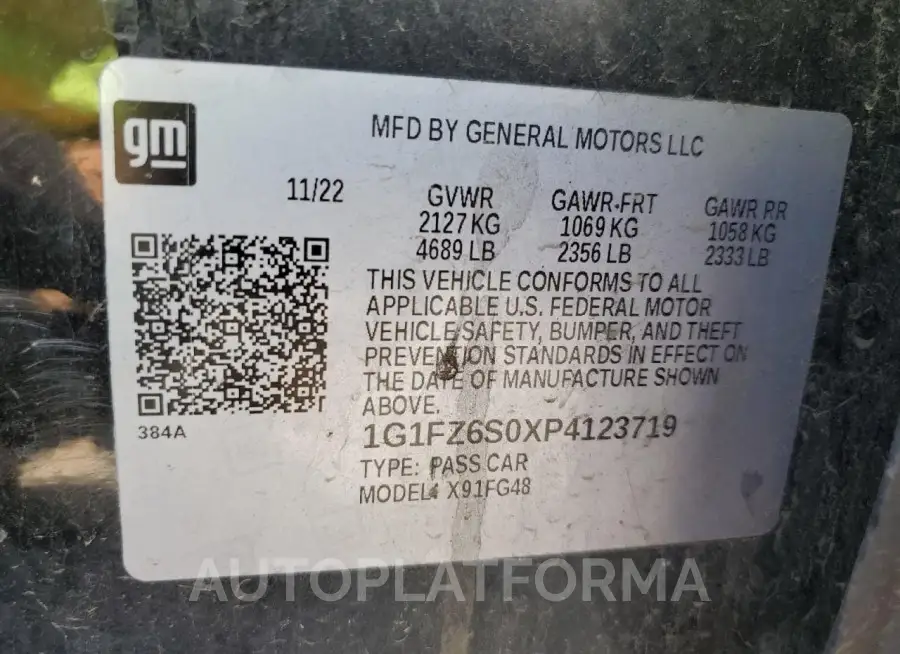 CHEVROLET BOLT EUV P 2023 vin 1G1FZ6S0XP4123719 from auto auction Copart