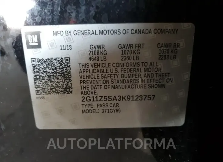 CHEVROLET IMPALA LT 2019 vin 2G11Z5SA3K9123757 from auto auction Copart