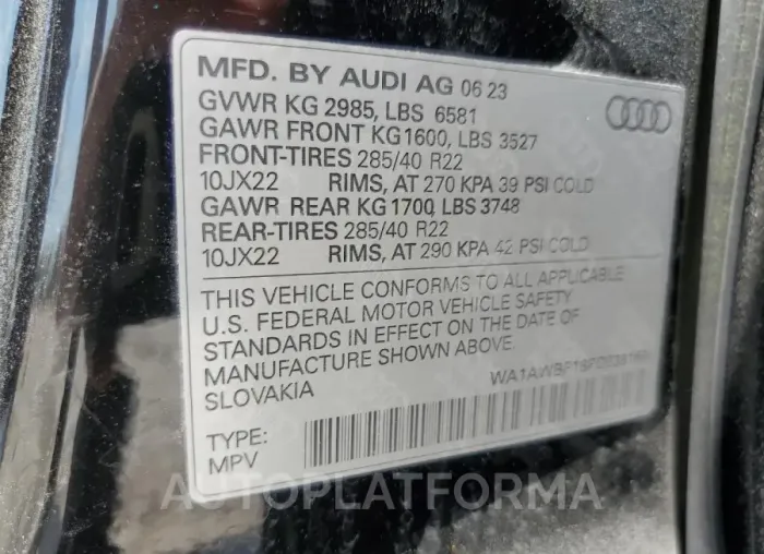 AUDI SQ8 PREMIU 2023 vin WA1AWBF18PD038166 from auto auction Copart