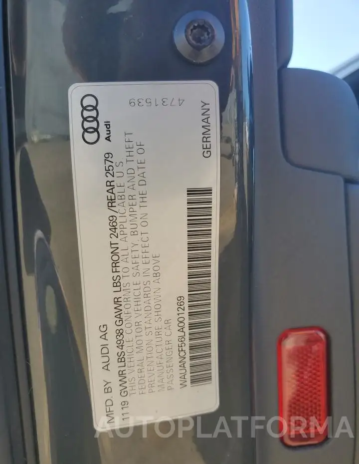 AUDI A5 PREMIUM 2020 vin WAUANCF56LA001269 from auto auction Copart