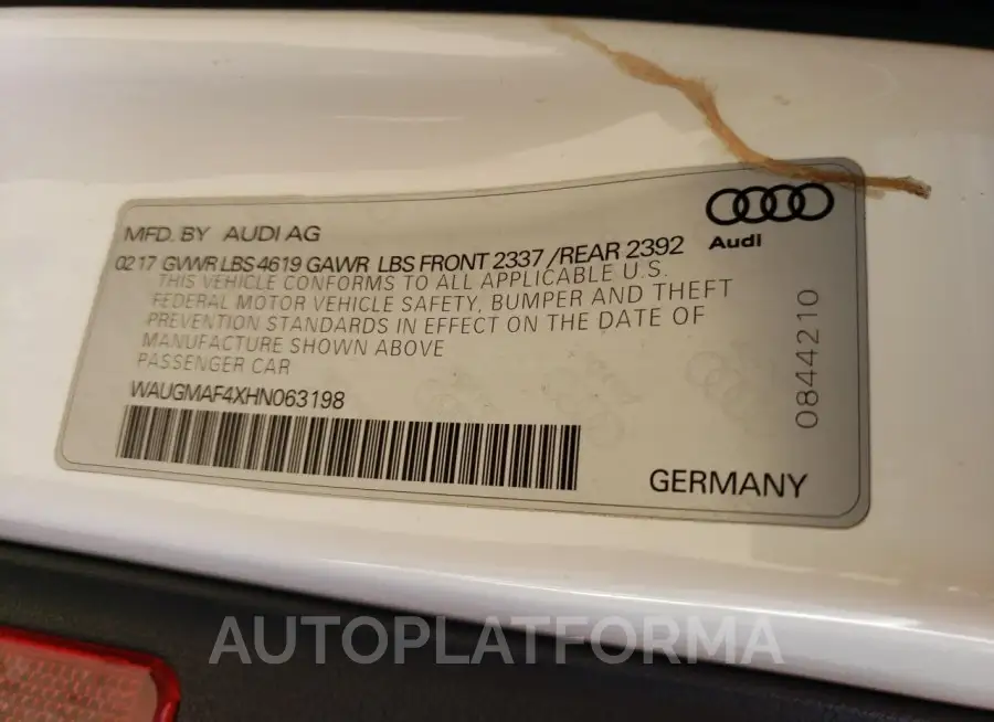 AUDI A4 ULTRA P 2017 vin WAUGMAF4XHN063198 from auto auction Copart