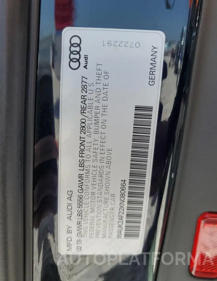 AUDI A6 PREMIUM 2019 vin WAUK2AF22KN080664 from auto auction Copart