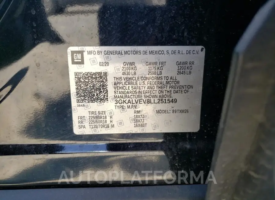 GMC TERRAIN SL 2020 vin 3GKALVEV8LL251549 from auto auction Copart