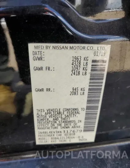 NISSAN ALTIMA SL 2019 vin 1N4BL4EV3KN317679 from auto auction Copart