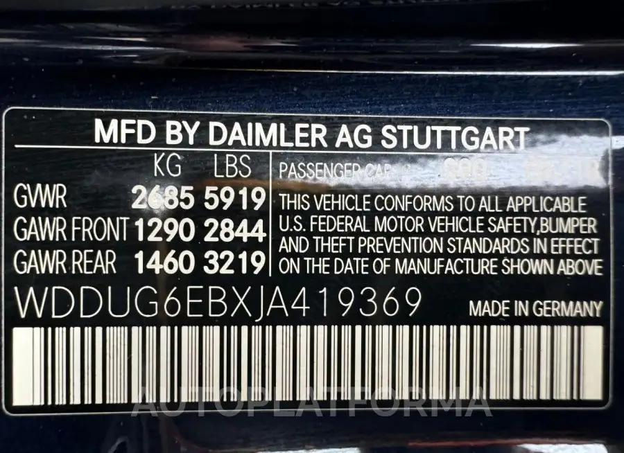 MERCEDES-BENZ S 450 4MAT 2018 vin WDDUG6EBXJA419369 from auto auction Copart