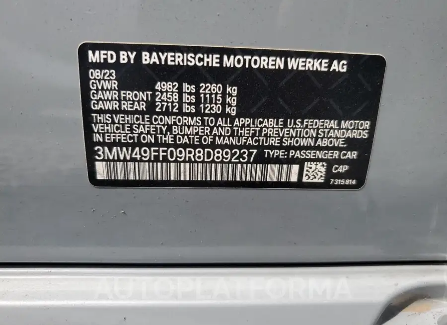 BMW M340XI 2024 vin 3MW49FF09R8D89237 from auto auction Copart