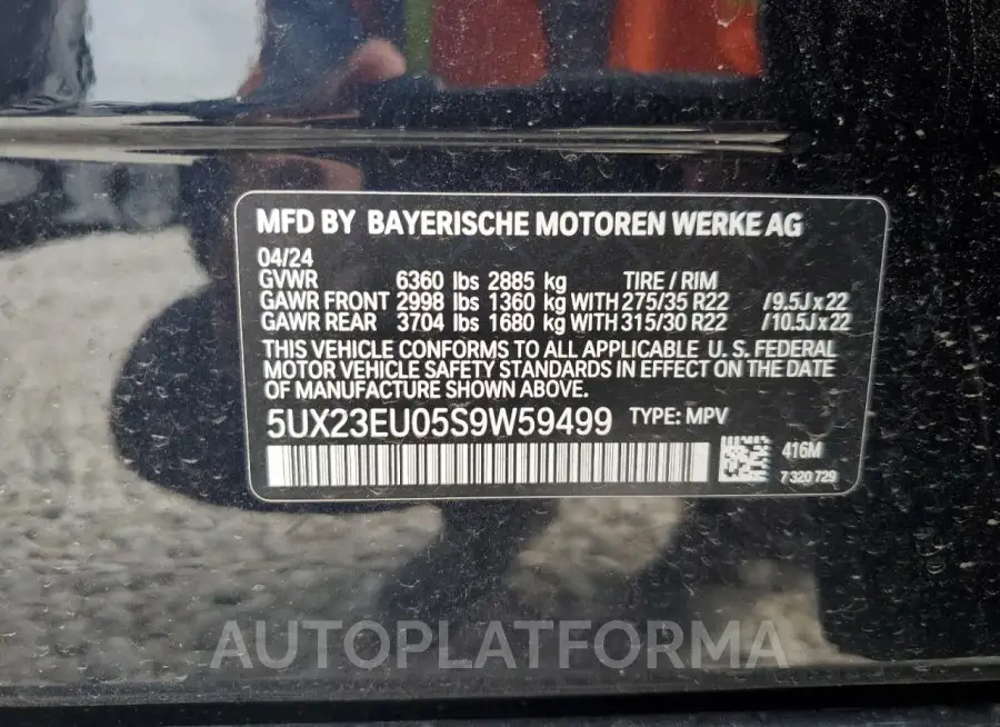 BMW X5 XDRIVE4 2025 vin 5UX23EU05S9W59499 from auto auction Copart