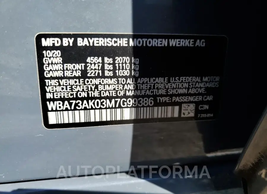 BMW 228XI 2021 vin WBA73AK03M7G99386 from auto auction Copart