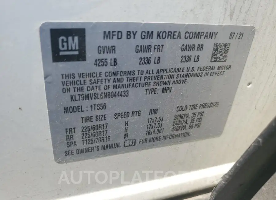 CHEVROLET TRAILBLAZE 2022 vin KL79MVSL6NB044433 from auto auction Copart