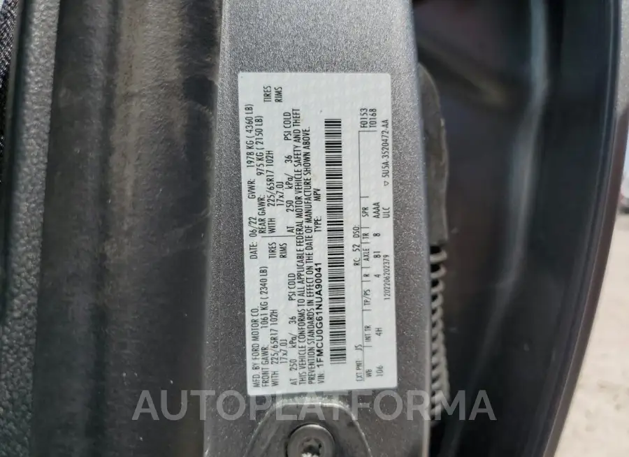 FORD ESCAPE SE 2022 vin 1FMCU0G61NUA90041 from auto auction Copart