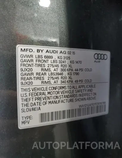 AUDI Q7 PRESTIG 2015 vin WA1DGAFE1FD015785 from auto auction Copart