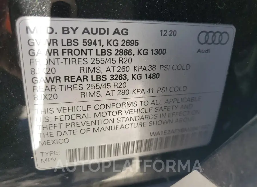 AUDI Q5 E PREMI 2021 vin WA1E2AFY8M2041547 from auto auction Copart