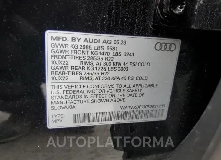 AUDI Q7 PRESTIG 2023 vin WA1VXBF7XPD024238 from auto auction Copart