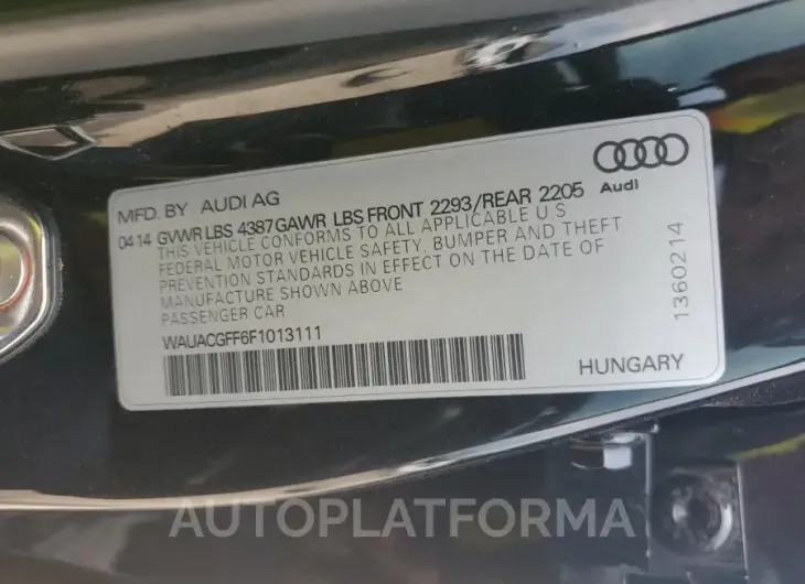 AUDI A3 PREMIUM 2015 vin WAUACGFF6F1013111 from auto auction Copart