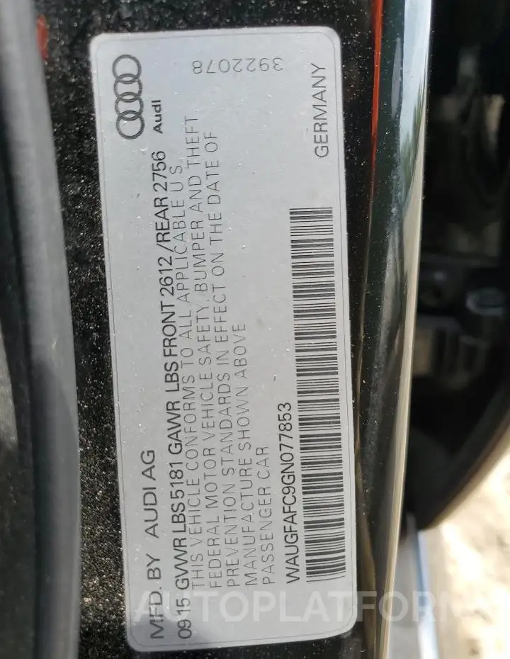 AUDI A6 PREMIUM 2016 vin WAUGFAFC9GN077853 from auto auction Copart