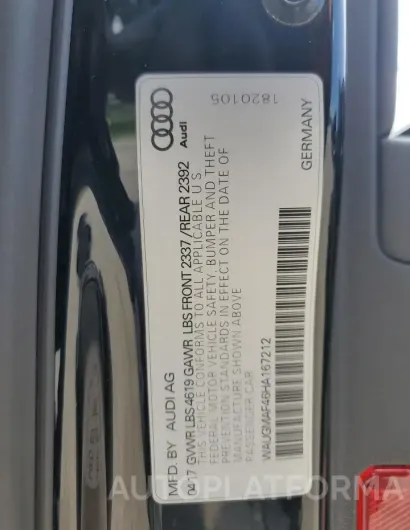 AUDI A4 ULTRA P 2017 vin WAUGMAF46HA167212 from auto auction Copart