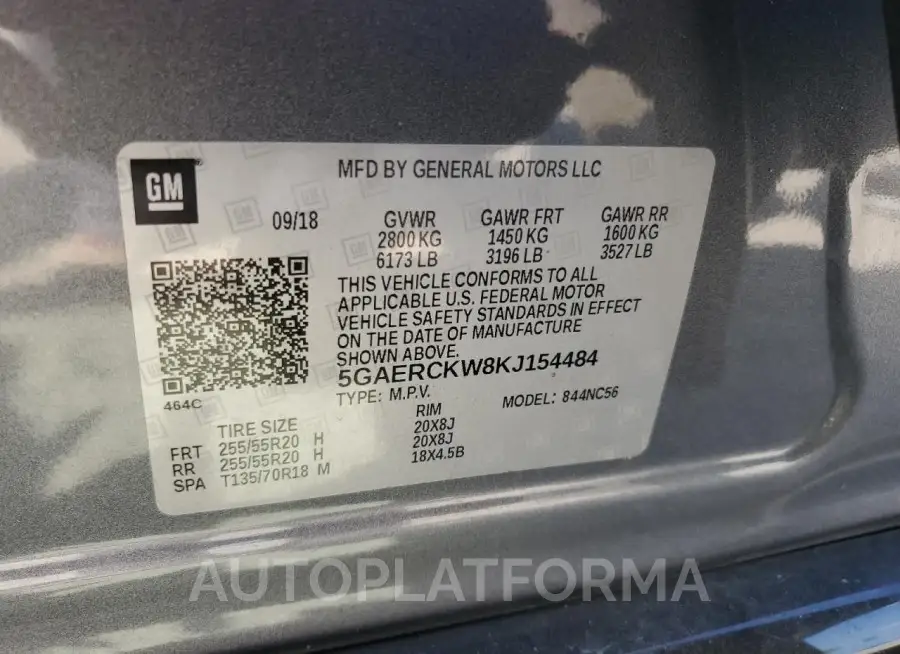 BUICK ENCLAVE PR 2019 vin 5GAERCKW8KJ154484 from auto auction Copart