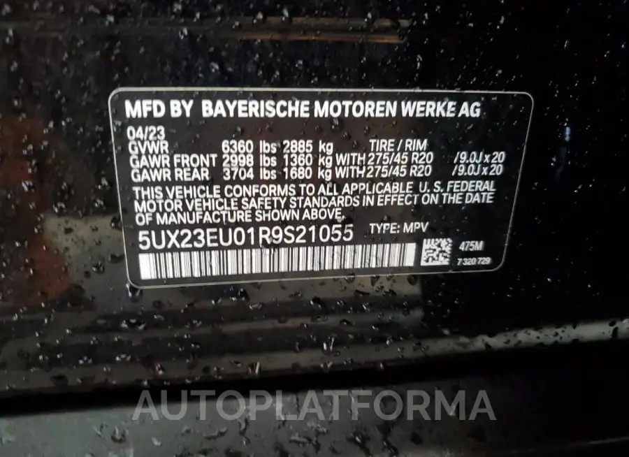 BMW X5 XDRIVE4 2024 vin 5UX23EU01R9S21055 from auto auction Copart