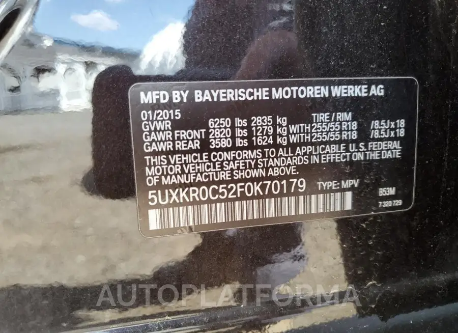 BMW X5 XDRIVE3 2015 vin 5UXKR0C52F0K70179 from auto auction Copart