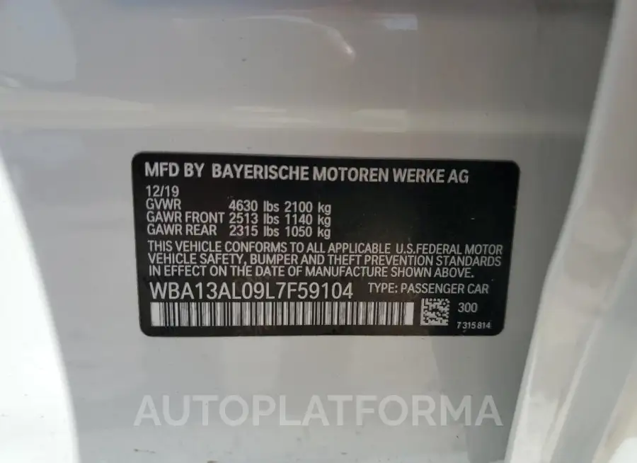 BMW M235XI 2020 vin WBA13AL09L7F59104 from auto auction Copart