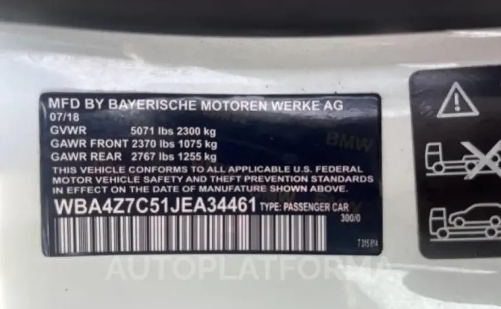 BMW 440XI 2018 vin WBA4Z7C51JEA34461 from auto auction Copart